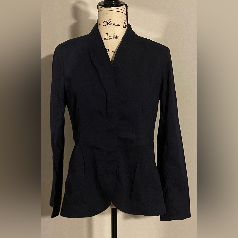 Eileen Fisher Linen Blend High Collar Peplum Jacket/Blazer